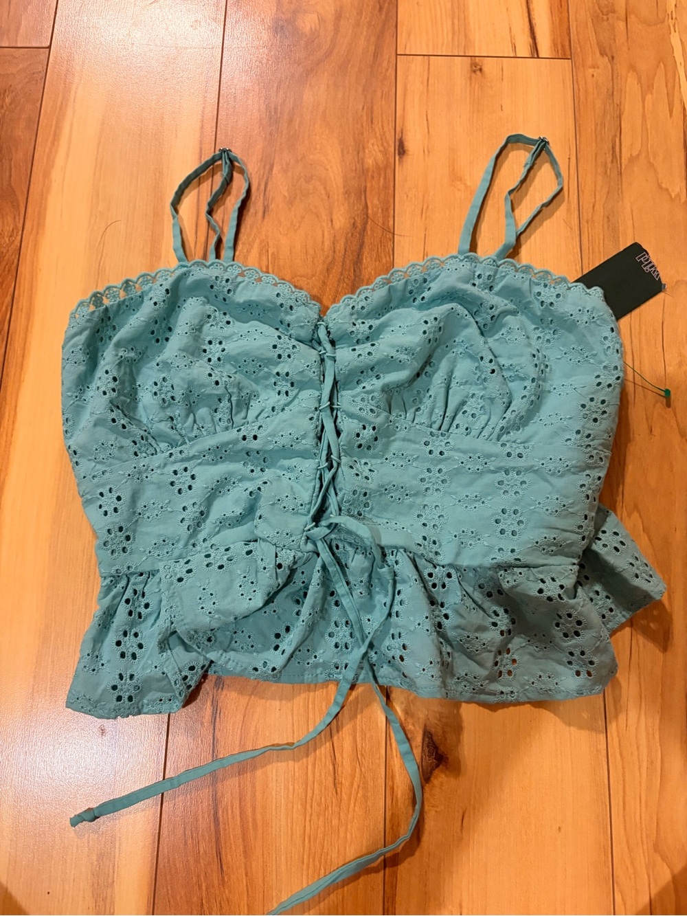 wild fable Teal Eyelet Lace-Up Camisole